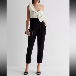Express Color Block Off White/Black Statement Bow Jumpsuit Size M